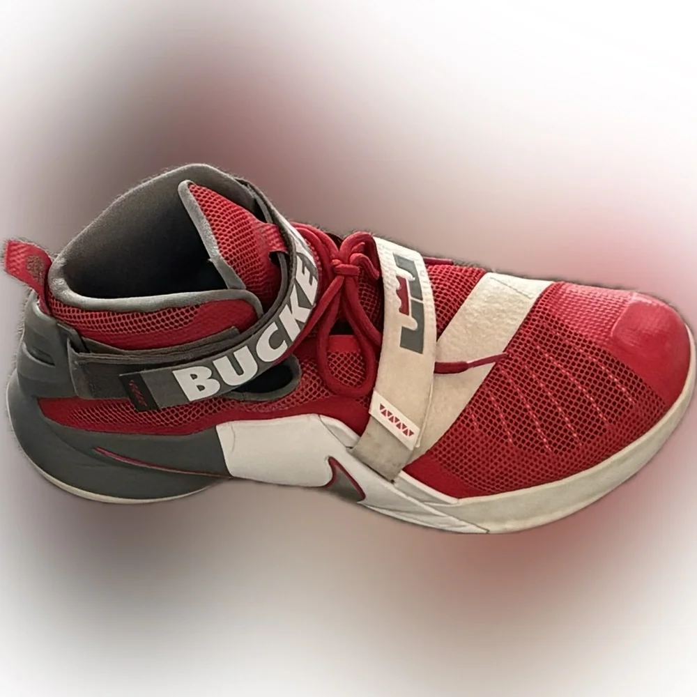 Nike Lebron Soldier 1X Premium Men’s Red and Gray Ohio State Sneakers size 13 - Picture 5 of 5
